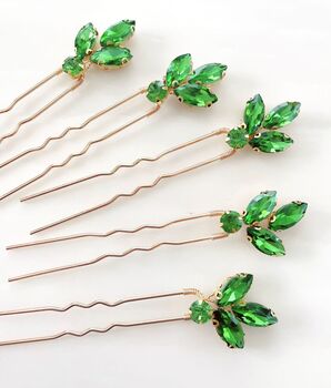 Set Of Five Green Crystal Hair Pins, 2 of 3