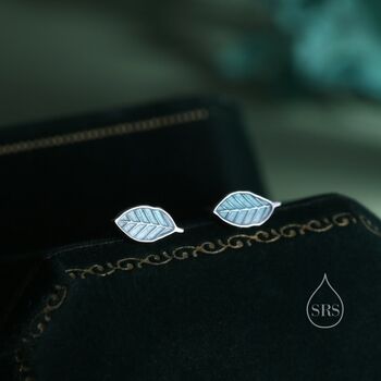 Enamel Beech Leaf Stud Earrings In Sterling Silver, 3 of 11