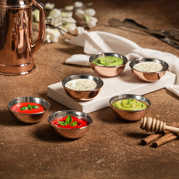 Set Of Six Copper Dipping Bowls With Tin Lining, 3 of 7