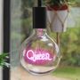 Queen Text Light Bulb And Table Lamp, thumbnail 4 of 4