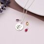 Sterling Silver Birthstone With Floral Initial Necklace, thumbnail 4 of 5