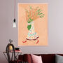 Custom Boho Dress Woman Holding Flowers Art Print, thumbnail 3 of 9