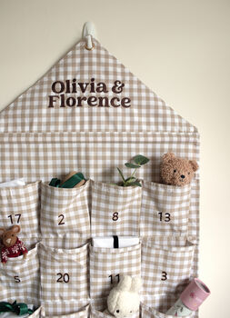 Personalised Beige Gingham Advent Calendar Embroidered, 11 of 12