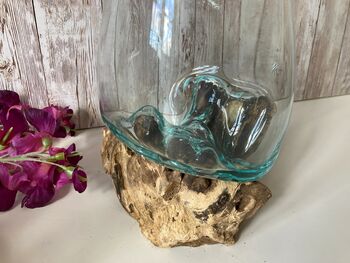 Large Molten Glass Bowl On Driftwood Handmade Pot Pourri Nuts Floating Flower Bowl, 4 of 10