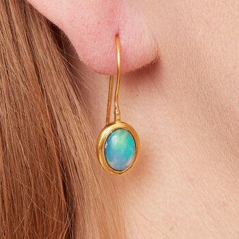 Opal Oval Short Drop Gold Plated Silver Earrings, 3 of 11