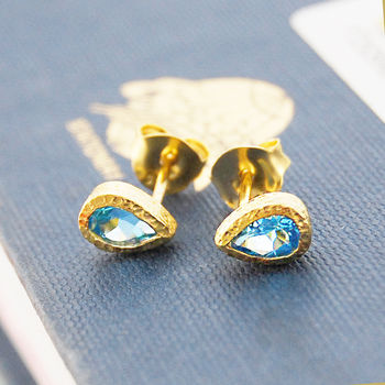 Blue Topaz November Birthstone Gold Plated Earrings, 3 of 4