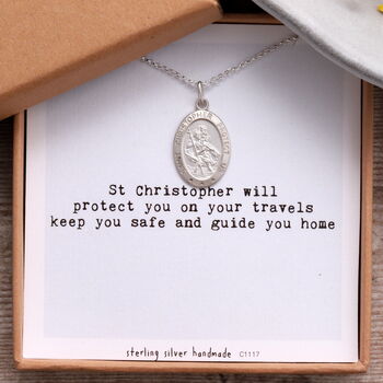 Sterling Silver St Christopher Oval Necklace, 4 of 4