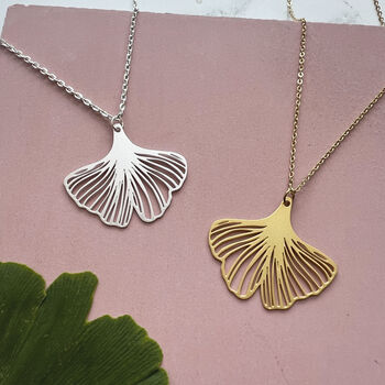 Minimal Gingko Leaf Necklace Gold And Silver Plated, 5 of 5