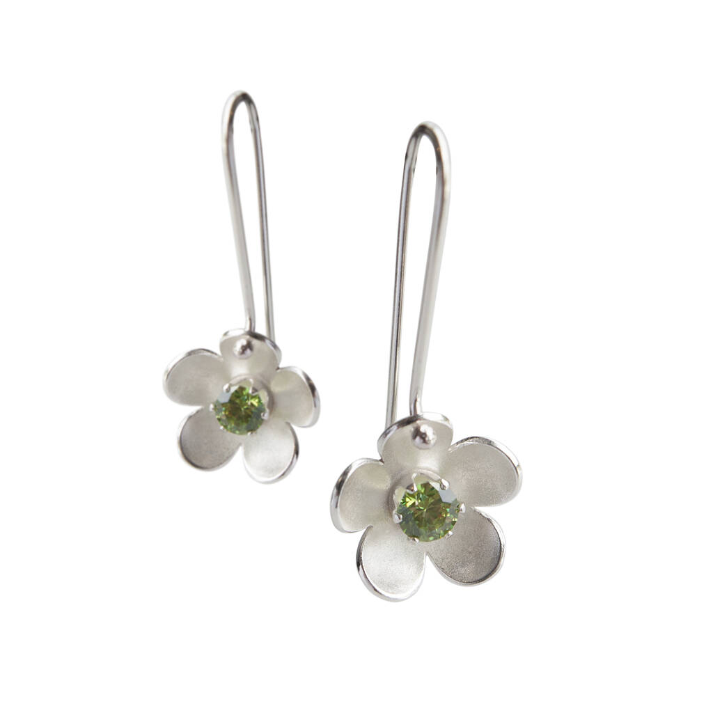 Silver Blossom Birthstone Drop Earrings By Gabriella Casemore Jewellery