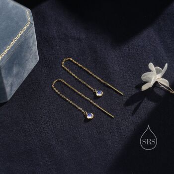 Moonstone Dot Long Threader Earrings, 4 of 12