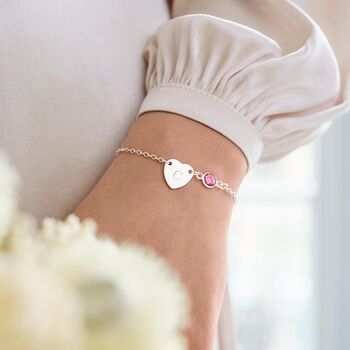 Sterling Silver Initial Heart And Birthstone Bracelet, 2 of 10