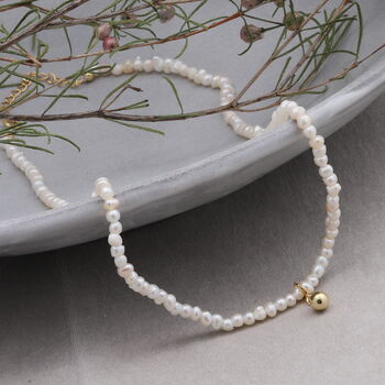 Sterling Silver Pearl Necklace With A Golden Bead, 3 of 4
