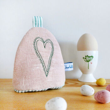 Embroidered Linen Heart Egg Cosy, 3 of 4