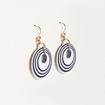 White And Navy Stripey Circular Earrings, 4 of 6