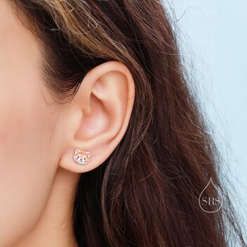 Sterling Silver Enamel Cute Red Panda Stud Earrings, 3 of 11