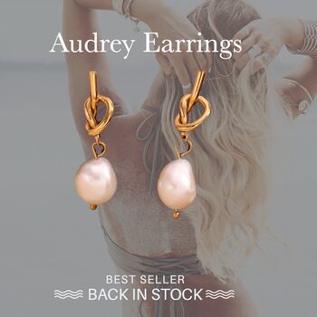 Audrey Fresh Water Pearl Earrings 18k Gold Plated Titanium, Tarnish Free, Hypoallergenic + Waterproof, 2 of 9