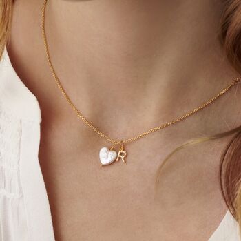 Diamond Initial Necklace With Heart Shaped Freshwater Pearl, 2 of 9