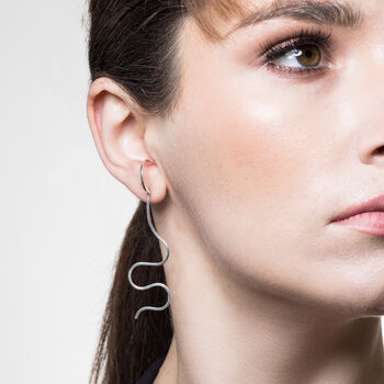 Silver Abstract Wavy Hooped Earrings, 7 of 8