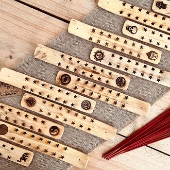 Handmade Wooden Incense Holder Boho Engraved Design, 12 of 12