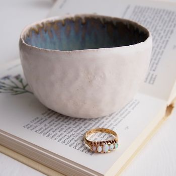 Handmade Blue Brown Decorative Ceramic Ring Dish, 4 of 10