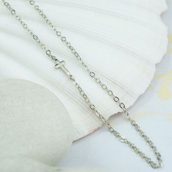 Silver/Gold Plated Sideways Cross Necklace, 8 of 10