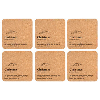 Set Of Six 'Christmas' Cork Coasters | Homeware | Tableware | Festive, 3 of 3