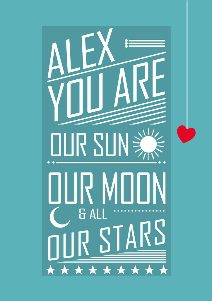 personalised sun, moon and stars nursery print by tea one sugar