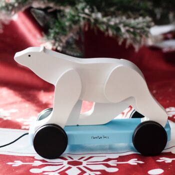 Personalised Pull Along Wooden Polar Bear, 2 of 5