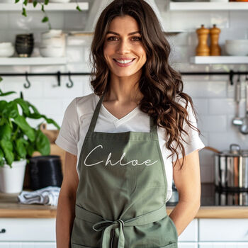 Personalised Unisex Cooking Apron With Handwritten Name Print, 2 of 8