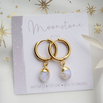 Moonstone June Birthstone Hoop Earrings, 2 of 10