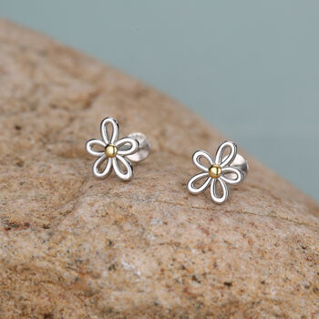 Sterling Silver Two Tone Daisy 16 G Flat Back Labret Earrings, 5 of 12