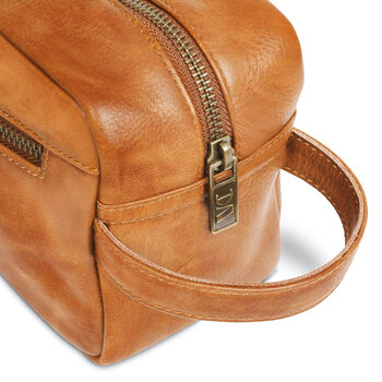 'Stanley' Men's Leather Wash Bag In Tan, 8 of 9
