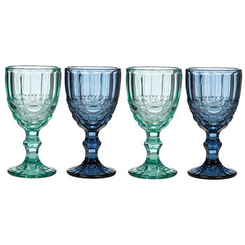 Set Of Four Blue Embossed Wine Goblets, 2 of 6