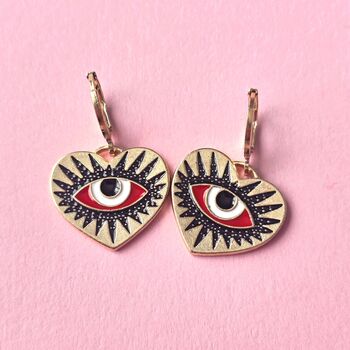 Evil Eye Enamel Huggies Earrings, 2 of 2