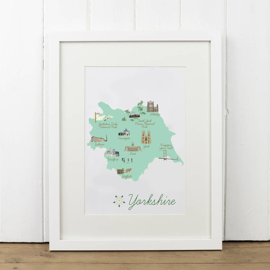 Yorkshire County Map Illustration Print By Yellowstone Art Boutique ...