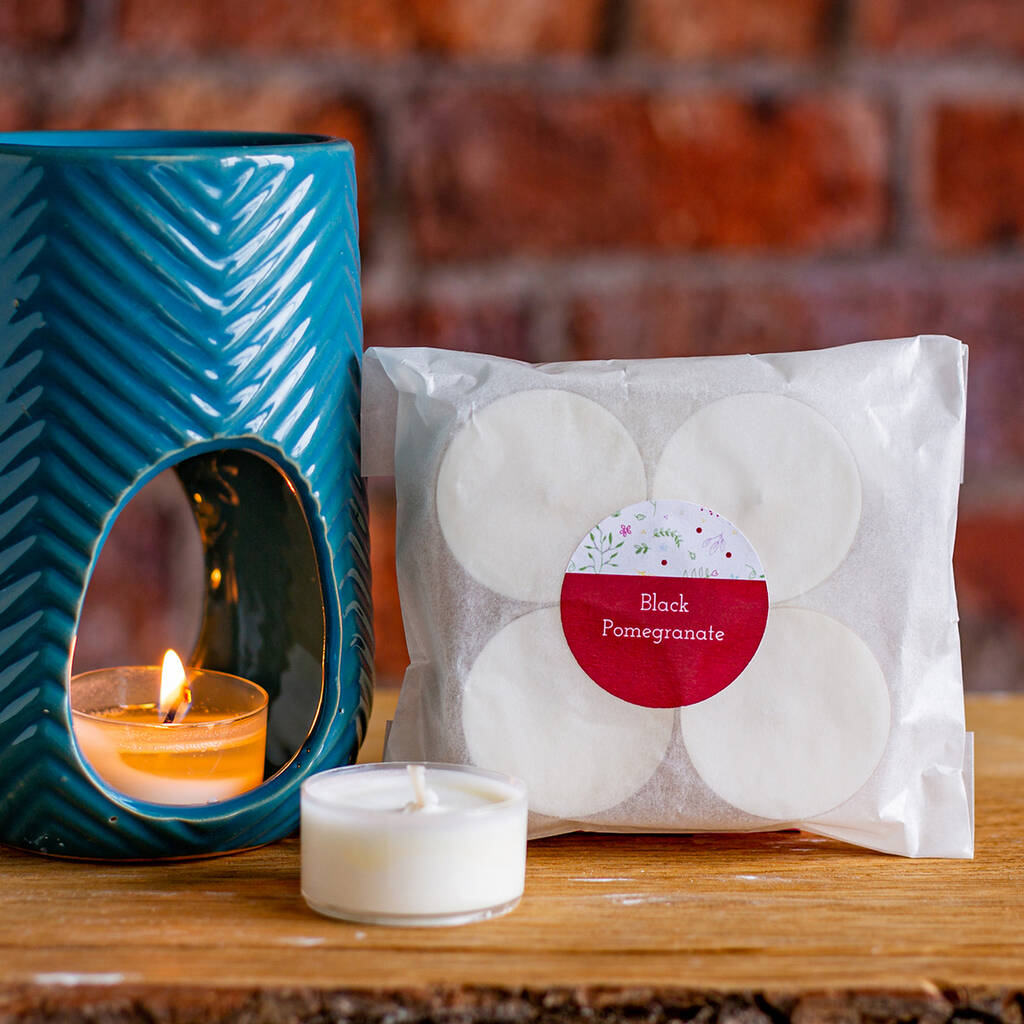 Eight Black Pomegranate Vegan Friendly Tealights By Chalk and Cheese