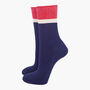 Glitter Mid Calf Ribbed Cotton Boot Socks Contrast Cuff Navy Red, thumbnail 1 of 3