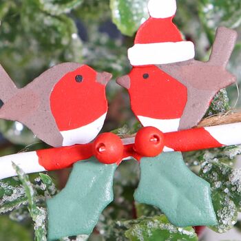 Robin Pair On Candy Cane Christmas Tree Decoration, 2 of 3