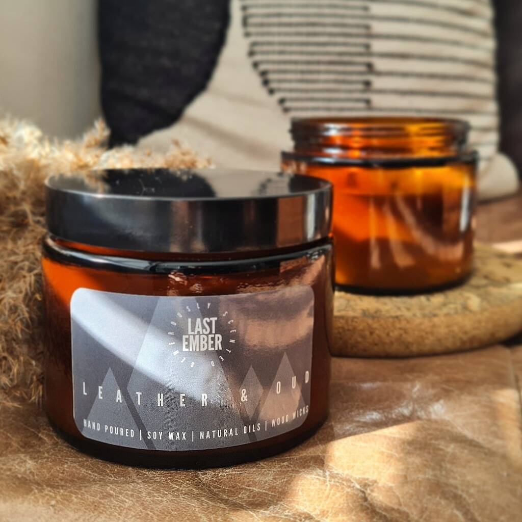 Crackle Wick Candle Leather And Oud By Last Ember