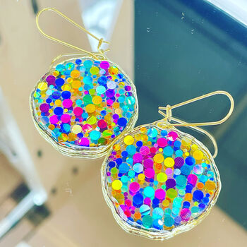 Super Sparkly Disco Earrings Hand Made Medium, 7 of 12