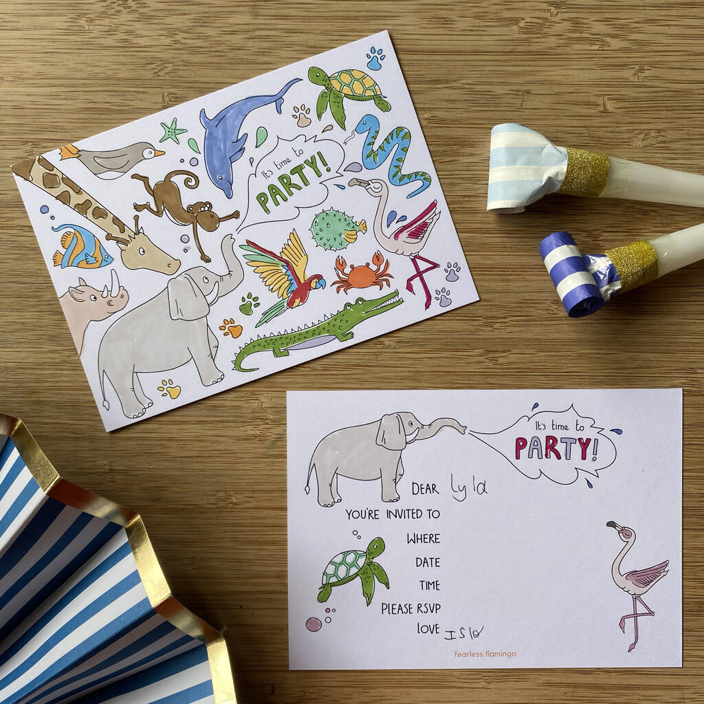 Animal Party Invitations To Colour In, 1 of 5