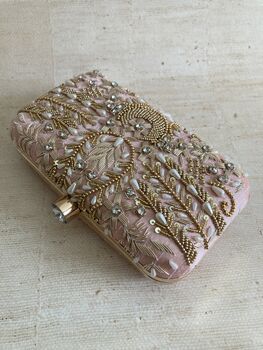 Pink Handcrafted Embroidered Rectangular Clutch Purse, 8 of 10