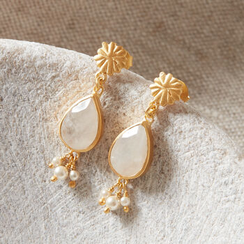 Moonstone Pearl Matt Gold And Silver Drop Earrings, 2 of 11