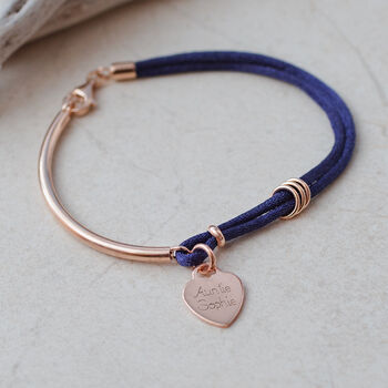 Personalised Silk And Rose Gold Plated Charm Bangle, 2 of 7