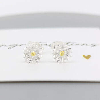 Sterling Silver April Birth Flower Daisy Stud Earrings, 2 of 7