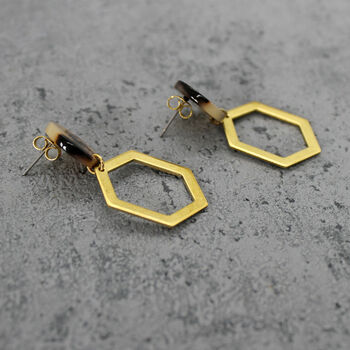 Brass Hexagon Earrings, 4 of 4