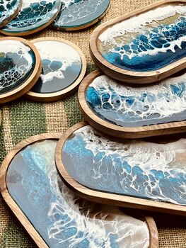 Wood Tray 20cm Length With Ocean Seascape Resin Serving Tray, 4 of 4
