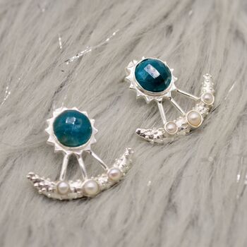 Blue Apatite, Pearl Silver Earrings, 4 of 12