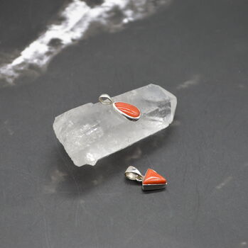Red Coral Silver Pendant Necklace: Dainty Gemstone, 5 of 6