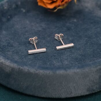 Tiny Bar Stud Earrings In Sterling Silver, 5 of 11